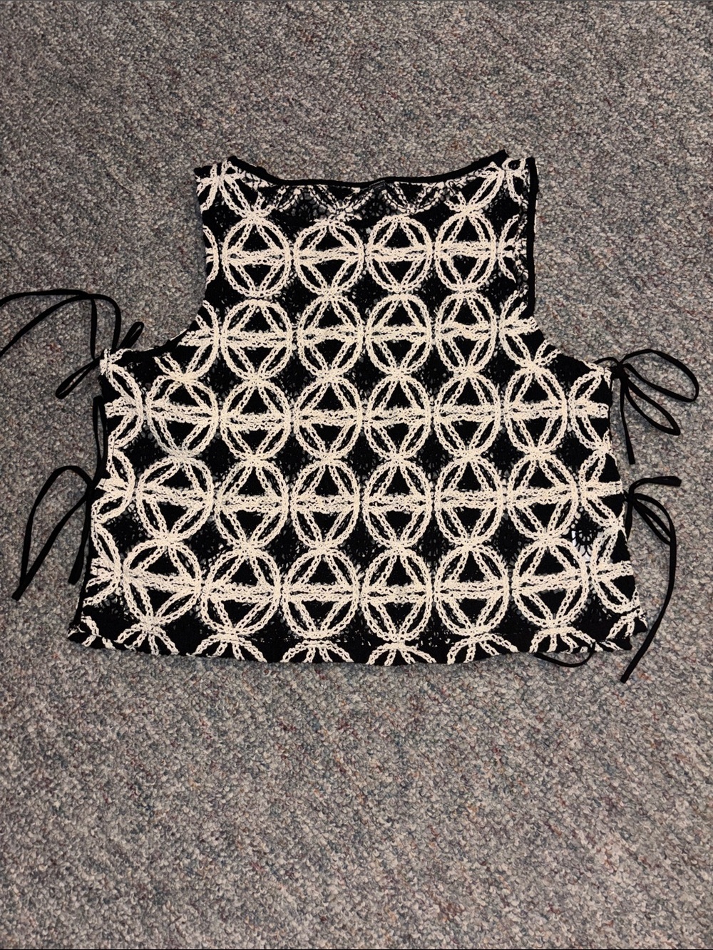 Express Black Tank Top with White Lace Overlay and Side Ties